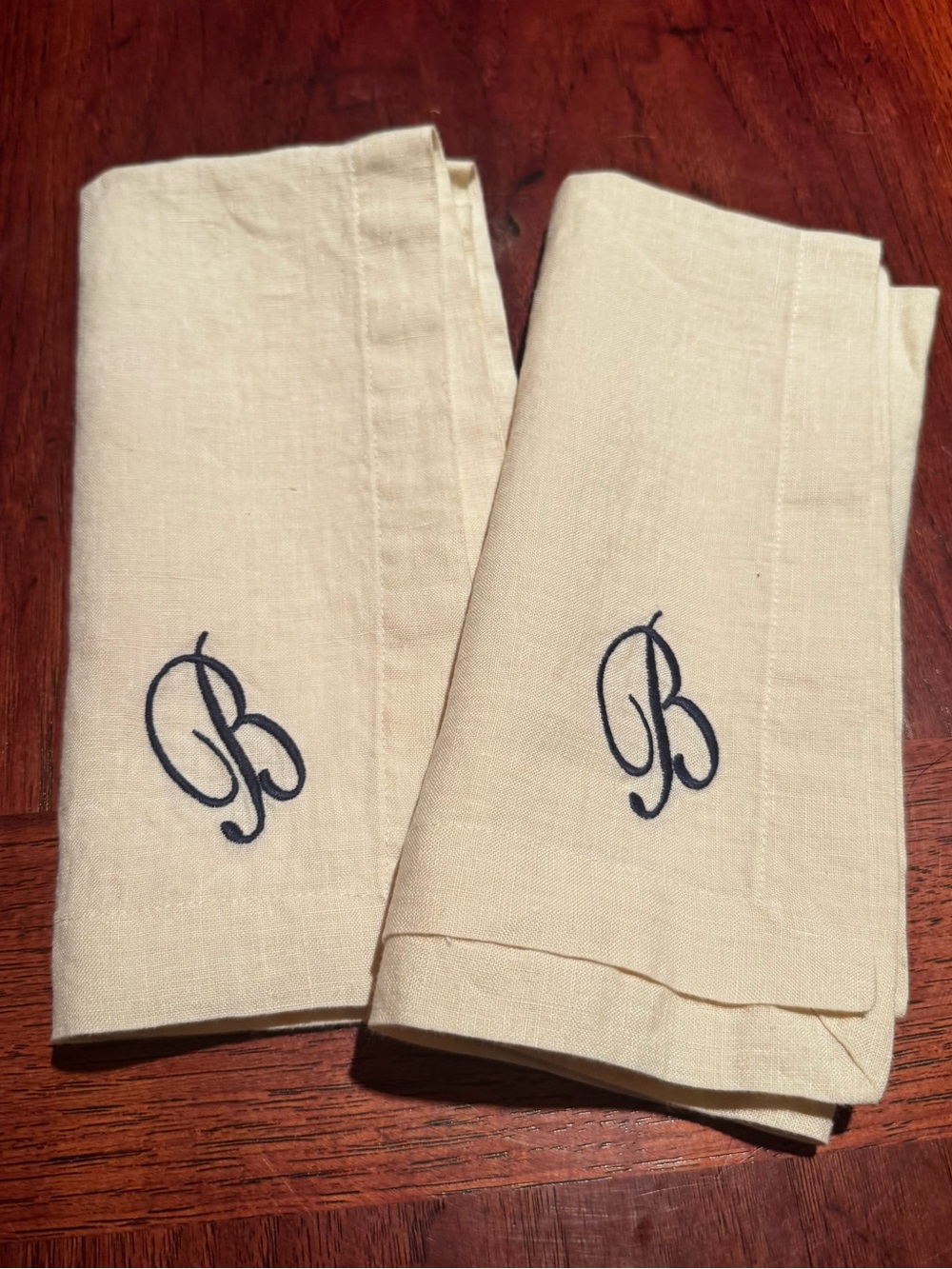 Embroidered Monogram 'B' Cream Linen Napkins - Set of 2